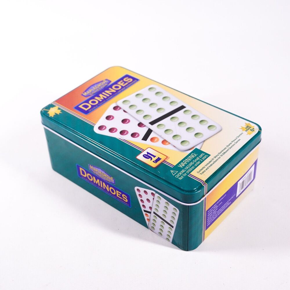 Maplegrove Collectors Dominoes Double Nine 91 Jumbo Color Board Game Metal Tin